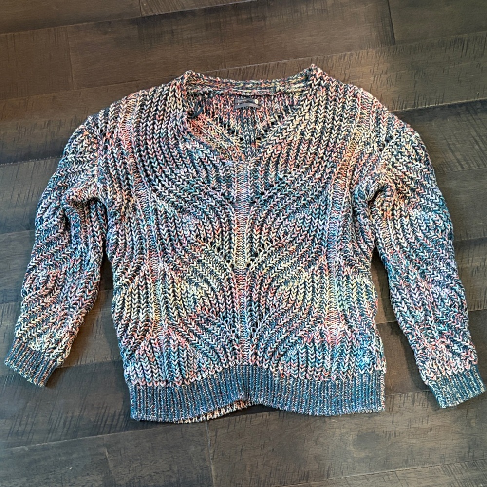 Anthropologie Cozy V-Neck Sweater in Teal, purple and Coral
